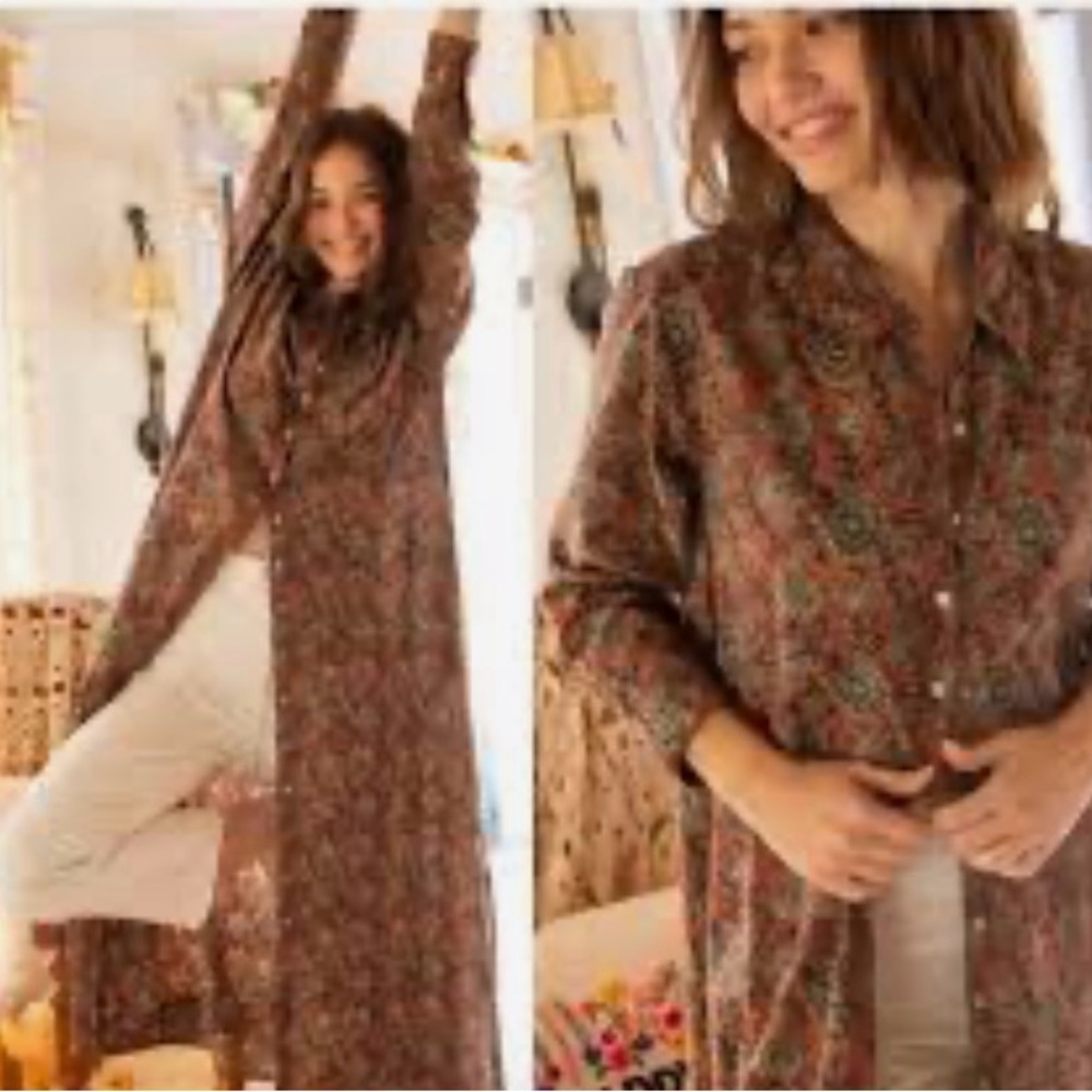Natural Life Red and Brown Floral Duster